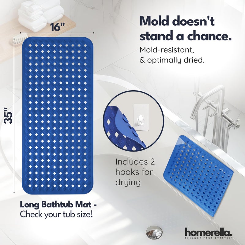 Homerella Bathtub Mat Non Slip 35x16 - homerellaÂ® Bath Mat Incl. Hooks for Drying, Extra Long, 100% BPA Free, Shower Mat Non Slip Anti Mold, Machine Washable, Shower Mats for Inside Shower Mildew Resistant - Image 3