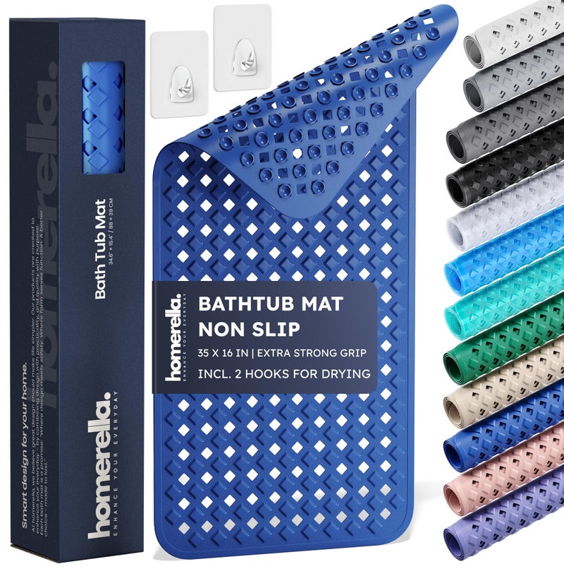 Homerella Bathtub Mat Non Slip 35x16 - homerellaÂ® Bath Mat Incl. Hooks for Drying, Extra Long, 100% BPA Free, Shower Mat Non Slip Anti Mold, Machine Washable, Shower Mats for Inside Shower Mildew Resistant - Image 1