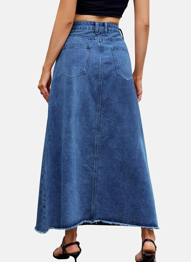 YUNIQEE Blue Mid Rise Plain Maxi Skirt