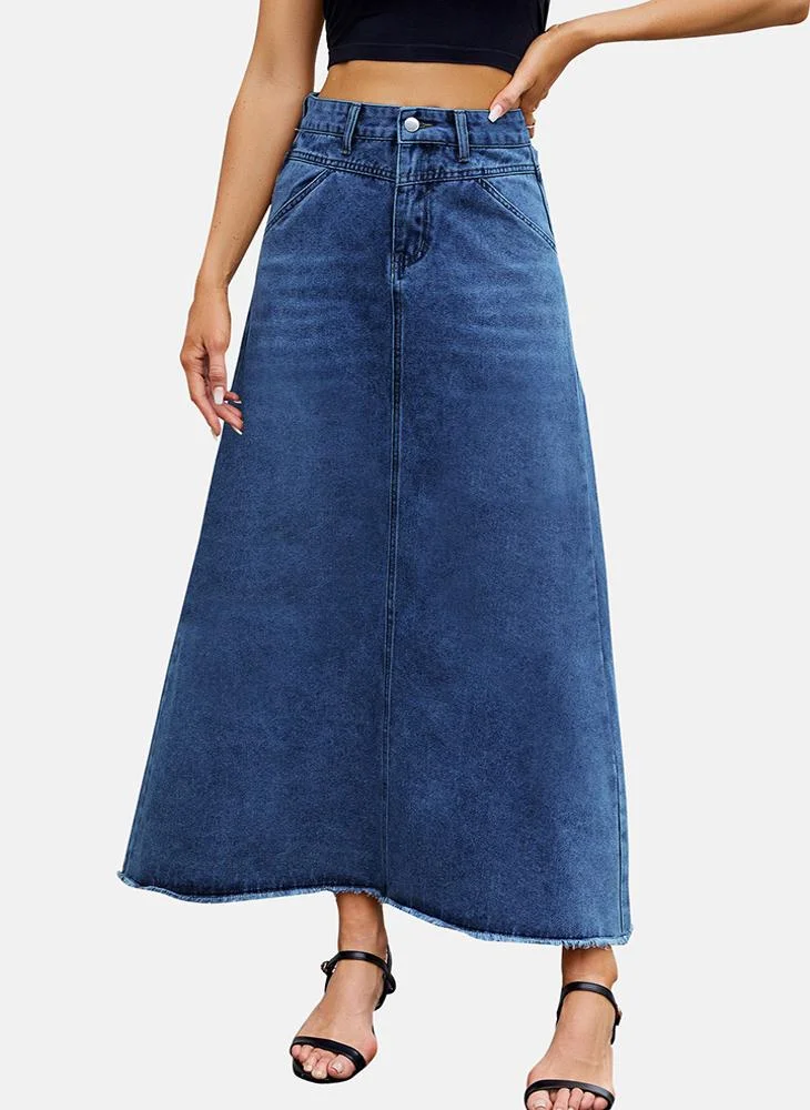 يونيكي Blue Mid Rise Plain Maxi Skirt