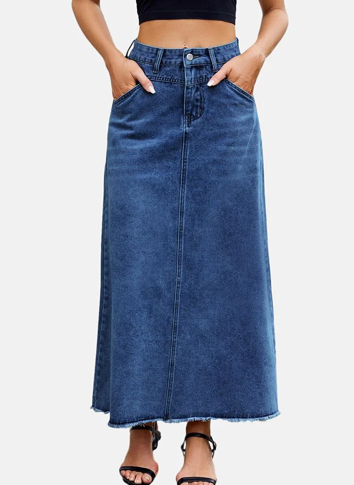 YUNIQEE Blue Mid Rise Plain Maxi Skirt