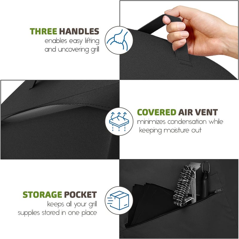 Nestl BBQ Grill Cover, Heavy Duty Grill Covers - Waterproof Gas Grill Covers, Durable UV & Fade Resistant Barbecue Grill Cover with Front Zipper Pocket - 64 Inch, Black - Image 4