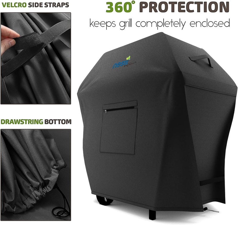 Nestl BBQ Grill Cover, Heavy Duty Grill Covers - Waterproof Gas Grill Covers, Durable UV & Fade Resistant Barbecue Grill Cover with Front Zipper Pocket - 64 Inch, Black - Image 3