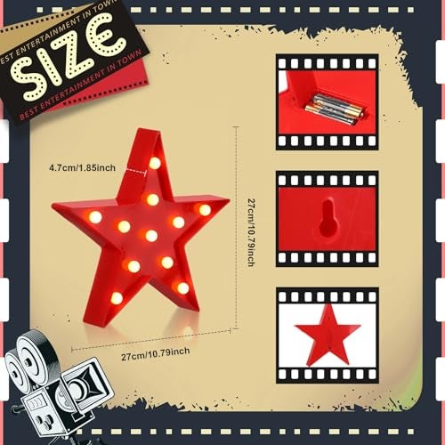 Tuanse 2 Pcs Movie Night Supplies Movie Theater Decor Film Clapper Board Accessory and Marquee Light LED Star Sign Props for Moving Night Decorations Party Supplies - Image 2