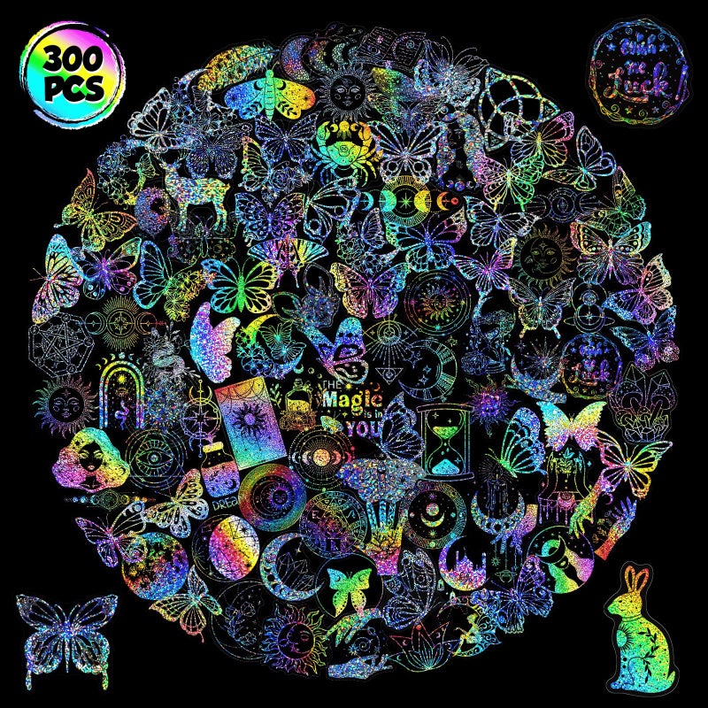 Zakrafo 300PCS Holographic Stickers Paper Laser Transparent Stickers for Scrapbook, Junk Glitter Stickers for Suitcases - Image 2