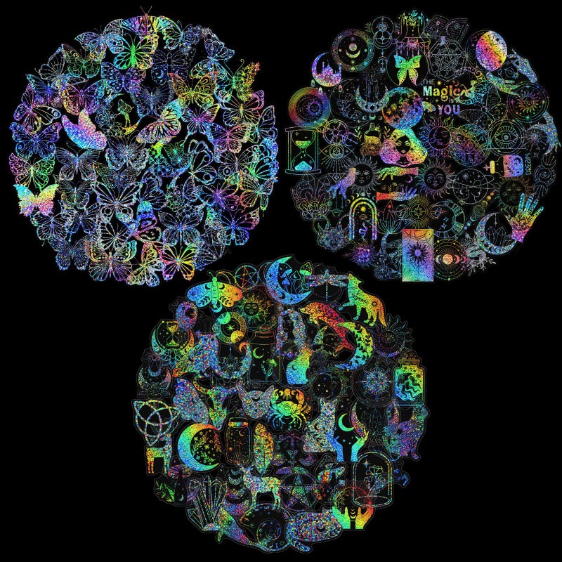 Zakrafo 300PCS Holographic Stickers Paper Laser Transparent Stickers for Scrapbook, Junk Glitter Stickers for Suitcases - Image 1