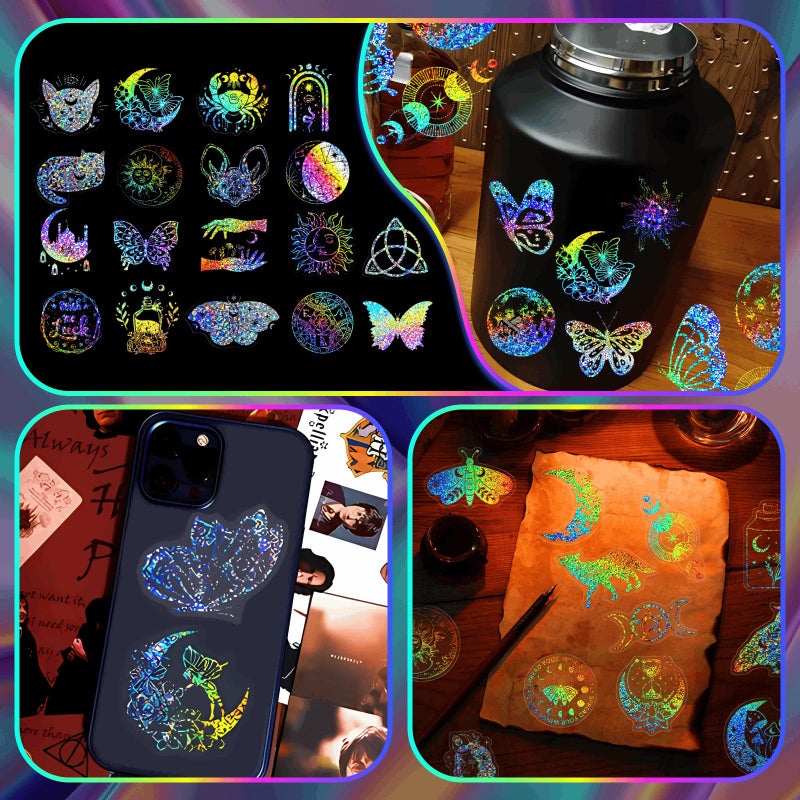 Zakrafo 300PCS Holographic Stickers Paper Laser Transparent Stickers for Scrapbook, Junk Glitter Stickers for Suitcases - Image 3