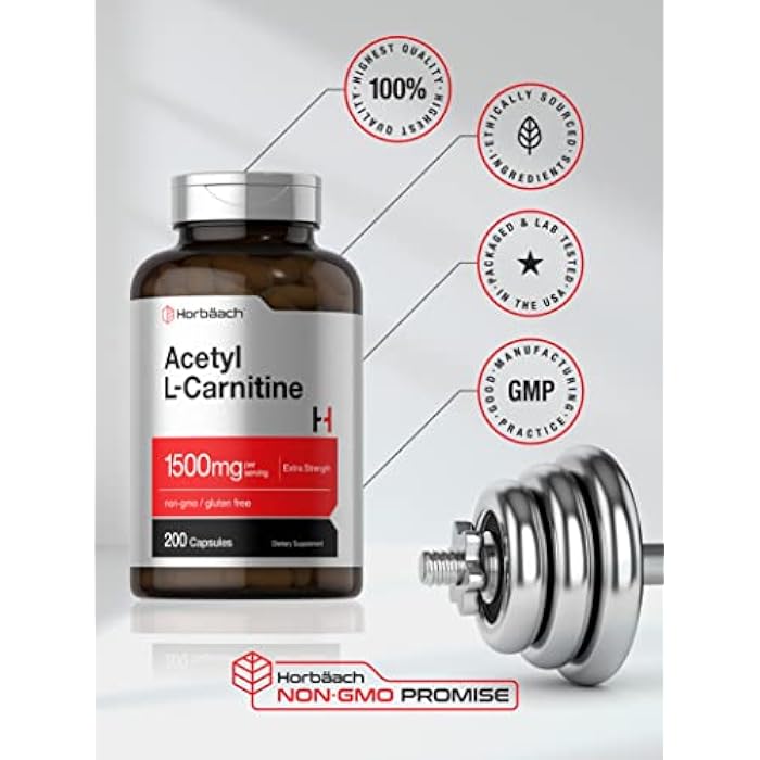 Horbäach Acetyl L-Carnitine 1500mg | 200 Capsules | Extra Strength Supplement | Non-GMO & Gluten Free - Image 5