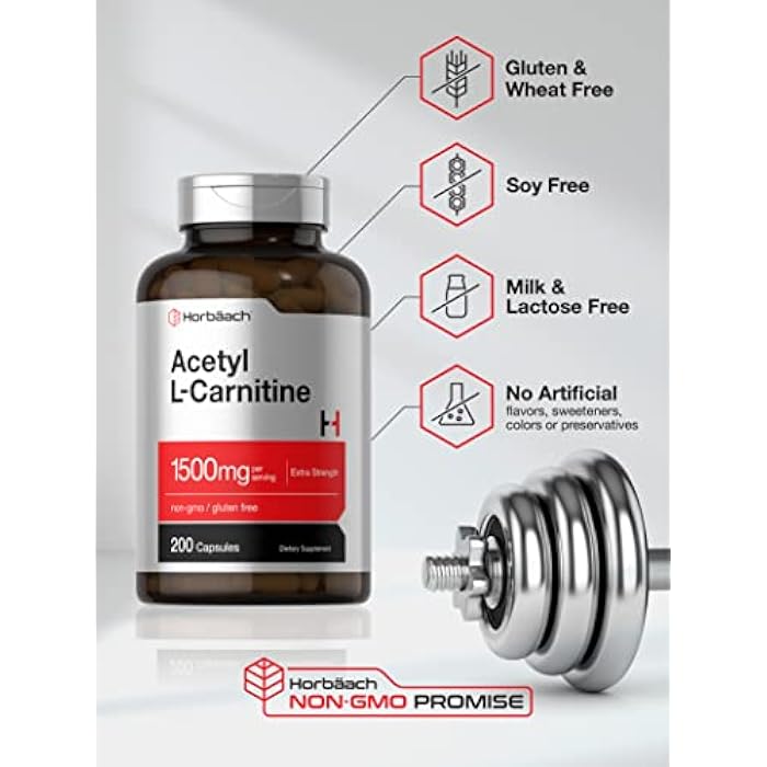 Horbäach Acetyl L-Carnitine 1500mg | 200 Capsules | Extra Strength Supplement | Non-GMO & Gluten Free - Image 4