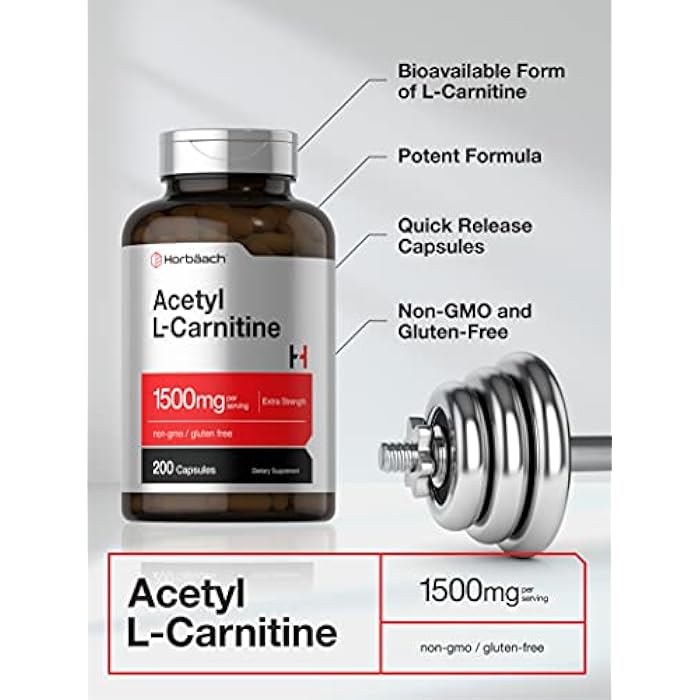 Horbäach Acetyl L-Carnitine 1500mg | 200 Capsules | Extra Strength Supplement | Non-GMO & Gluten Free - Image 3