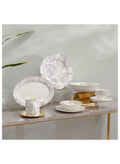 DANUBE HOME Larson 32 Piece New Bone China Dinner Set Includes Dinner Plate Soup Plate Bowls Cups Saucers For Kitchen And Dining Room Serve 6 Gold  - Image 1