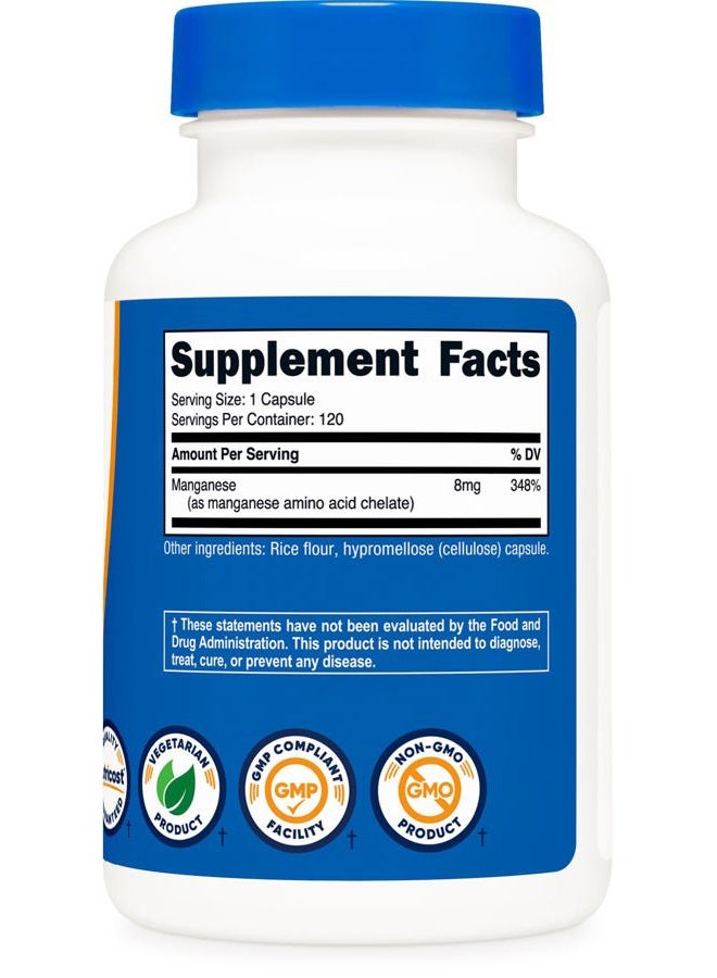 Nutricost Chelated Manganese Supplement 8mg, Amino Acid Chelate, 120 Capsules, 120 Servings - Gluten Free, Non-GMO and Vegetarian Friendly - Image 5