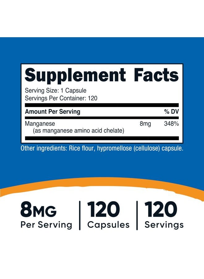Nutricost Chelated Manganese Supplement 8mg, Amino Acid Chelate, 120 Capsules, 120 Servings - Gluten Free, Non-GMO and Vegetarian Friendly - Image 2