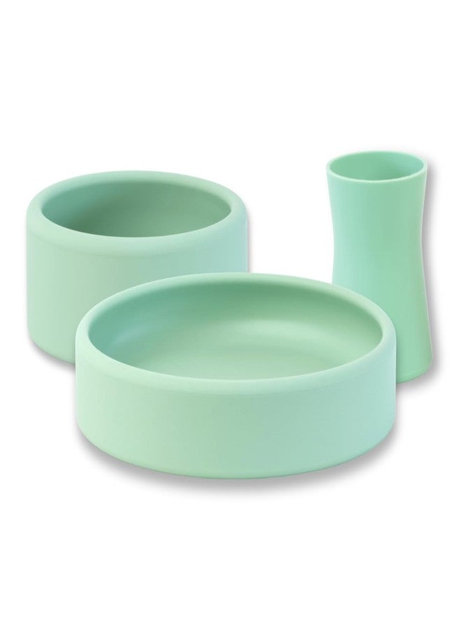 APLAINR Silicone Plate, Bowl & Cup Set for Babies and Toddlers, Weighted, Baby Feeding Set, Baby Led Weaning Supplies, Set of 3, Matcha Green - Image 1