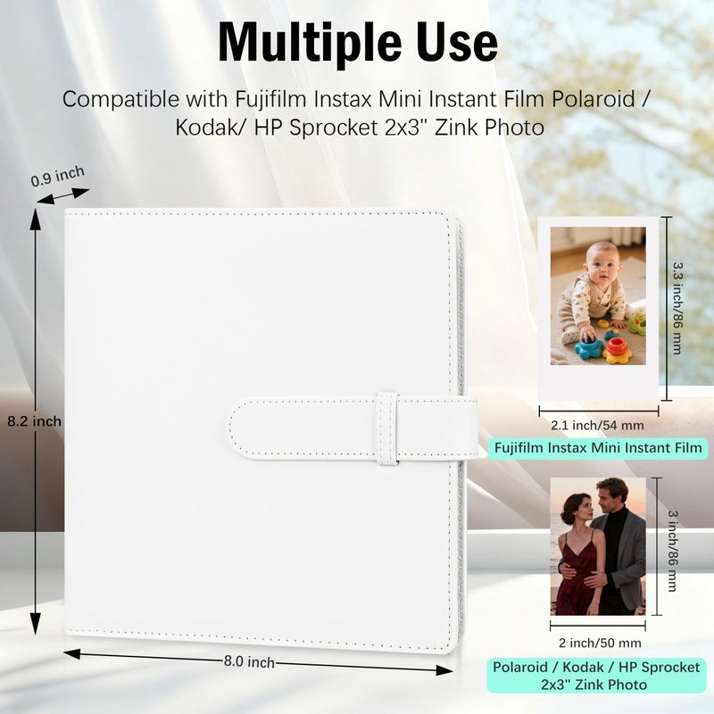 Veicevol 256 Pockets Photo Album for Fujifilm Instax Mini Camera, Polaroid Camera, Leather Cover, Photo Album for Instax Mini 12 11 9 40 41 99 8 EVO LIPLAY Instant Camera, 2x3 Photo Albums for Christmas, White - Image 4
