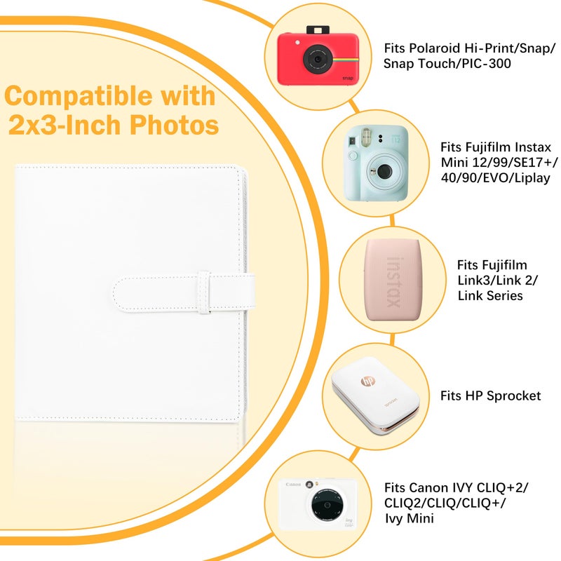 Veicevol 256 Pockets Photo Album for Fujifilm Instax Mini Camera, Polaroid Camera, Leather Cover, Photo Album for Instax Mini 12 11 9 40 41 99 8 EVO LIPLAY Instant Camera, 2x3 Photo Albums for Christmas, White - Image 3