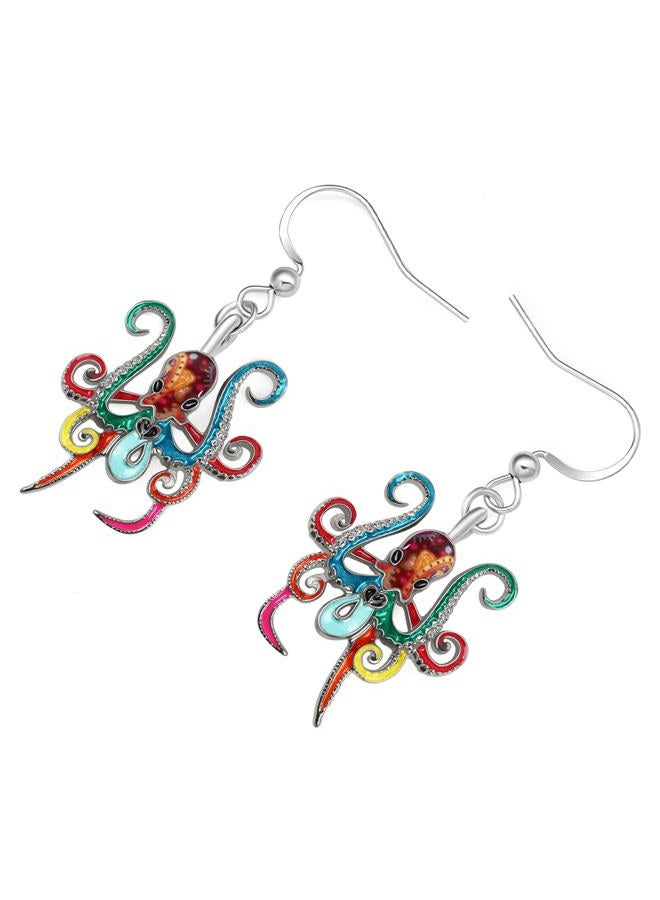 Newei Cute Enamel Whale Octopus Jellyfish Shark Earrings Dangle Jewelry for Women Sea Animals Gifts (Multi Octopus) - Image 3