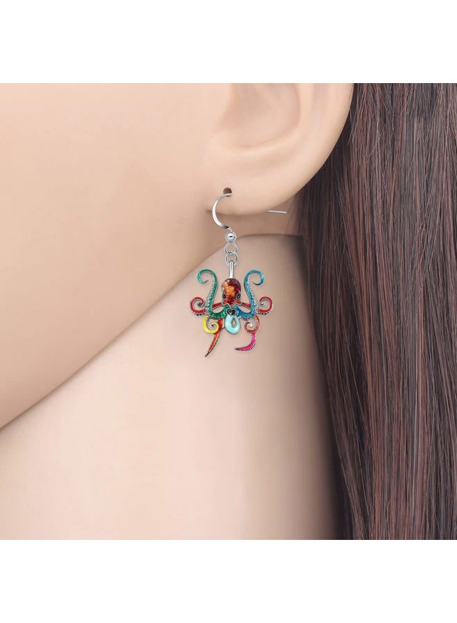 Newei Cute Enamel Whale Octopus Jellyfish Shark Earrings Dangle Jewelry for Women Sea Animals Gifts (Multi Octopus) - Image 2