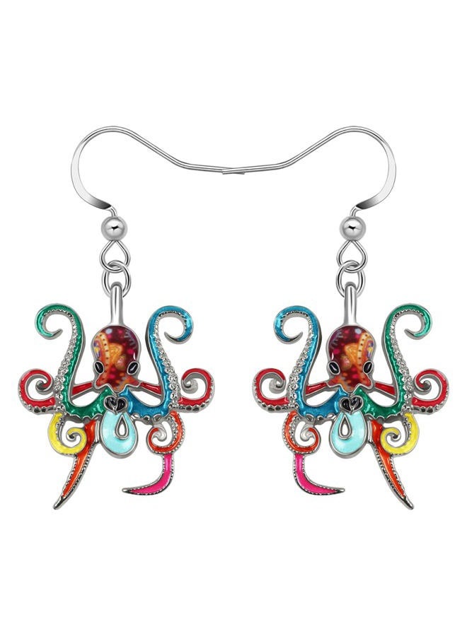 Newei Cute Enamel Whale Octopus Jellyfish Shark Earrings Dangle Jewelry for Women Sea Animals Gifts (Multi Octopus) - Image 1
