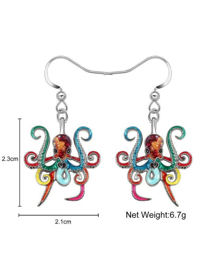 Newei Cute Enamel Whale Octopus Jellyfish Shark Earrings Dangle Jewelry for Women Sea Animals Gifts (Multi Octopus) - Image 5