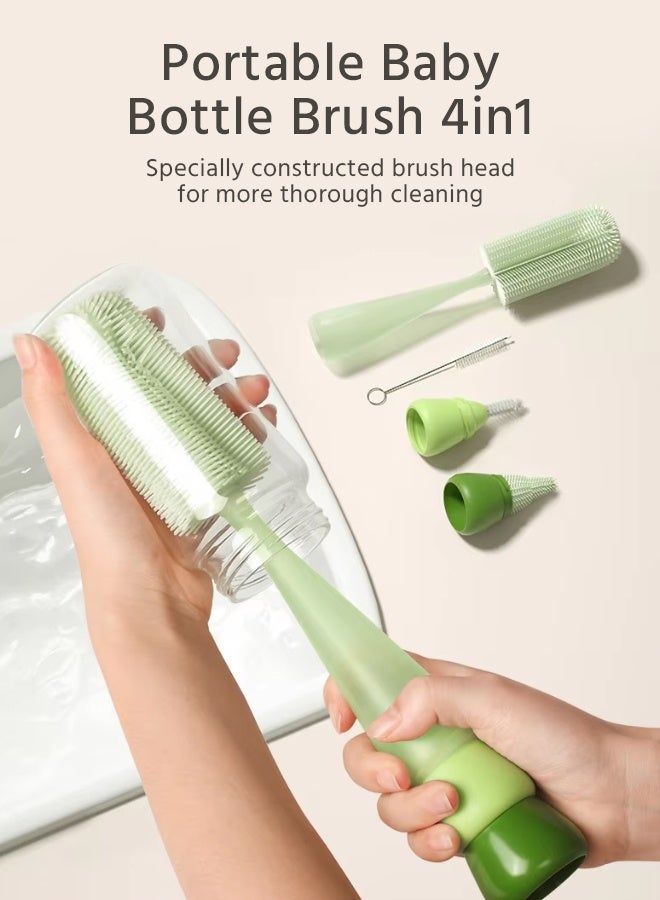 Soft Touch 2PCS Silicone Baby Bottle Brush Set, 4 In 1 Travel Baby Bottle Cleaner Set, Food-Grade Soft Silicone, 360° Deep Cleaning, Scratch-Free, Includes Nipple Brush & Straw Brush, Fits Most Bottles, Toddler Feeding Cleaning Accessories - Image 4