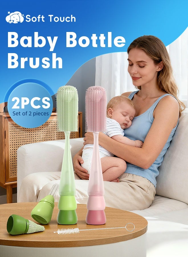 Soft Touch 2PCS Silicone Baby Bottle Brush Set, 4 In 1 Travel Baby Bottle Cleaner Set, Food-Grade Soft Silicone, 360° Deep Cleaning, Scratch-Free, Includes Nipple Brush & Straw Brush, Fits Most Bottles, Toddler Feeding Cleaning Accessories - Image 1