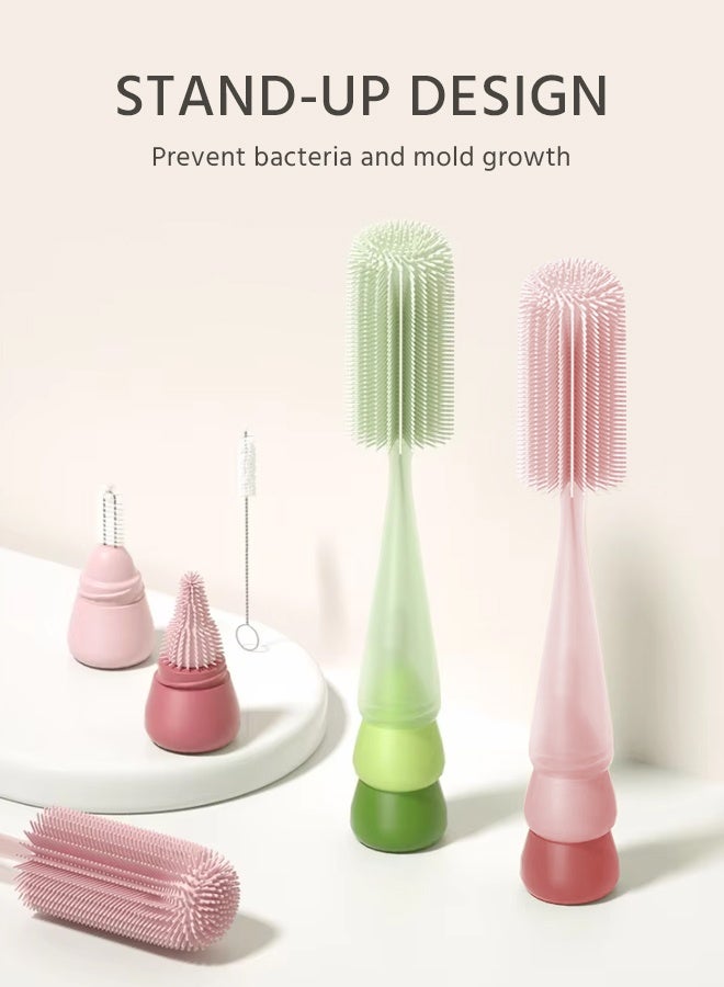 Soft Touch 2PCS Silicone Baby Bottle Brush Set, 4 In 1 Travel Baby Bottle Cleaner Set, Food-Grade Soft Silicone, 360° Deep Cleaning, Scratch-Free, Includes Nipple Brush & Straw Brush, Fits Most Bottles, Toddler Feeding Cleaning Accessories - Image 5