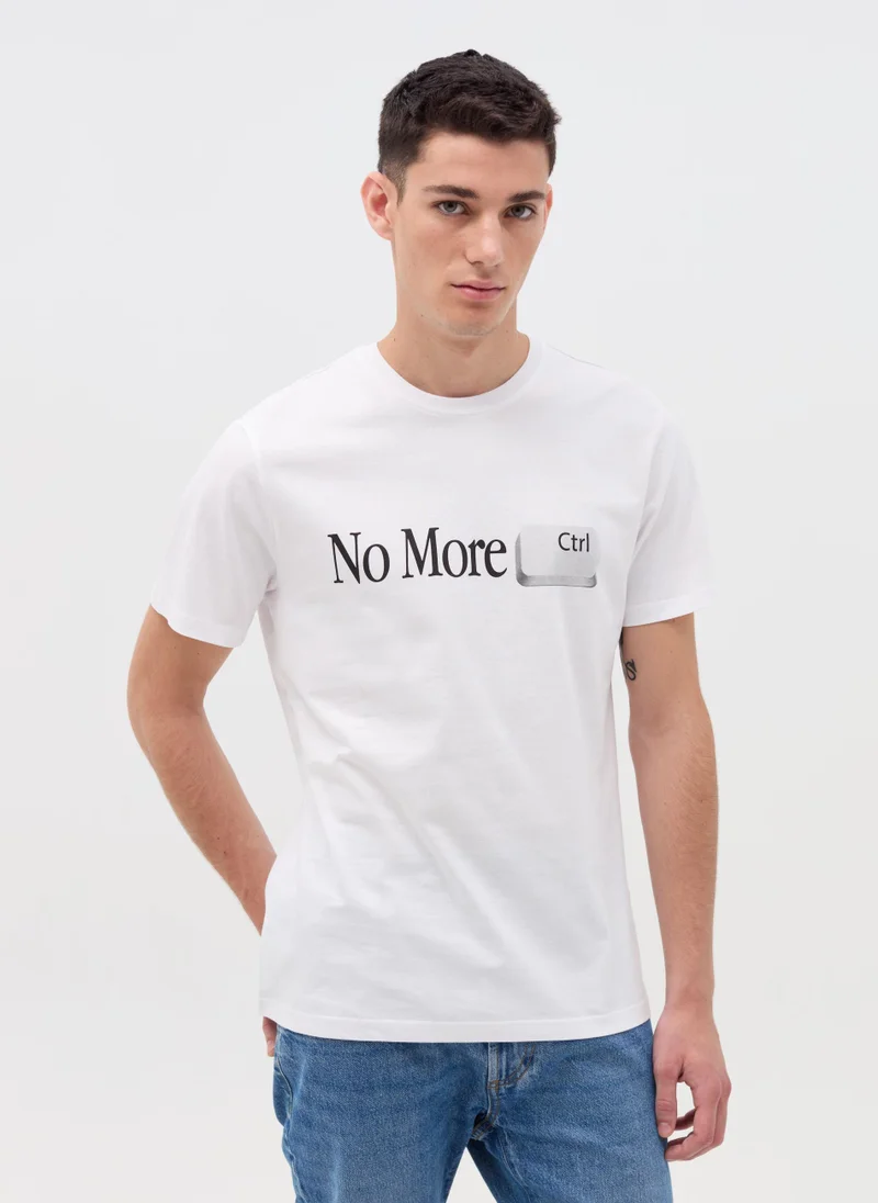 Ovs Cotton T-shirt with ''No More Ctrlâ€ print