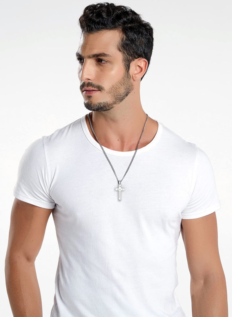 REVEMCN Inspirational Bible Verse Cross Necklace for Men Boys, Stainless Steel Plain Black Silver Cross Pendant Necklace for Men 20-24 Inches Curb Chain Faith Jewelry Gift (Isaiah 41:10 - Silver, 20) - Image 4