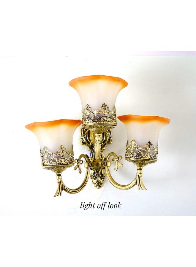 SINOMAN مصباح حائط ثلاثي الزجاج بتصميم عتيق معدني ذهبي مستورد من SINOMAN لغرفة النوم، غرفة المعيشة، المطبخ، الحانات، المراكز التجارية، بجانب السرير، شرفة ديكور المنزل (بدون لمبة) - Image 2