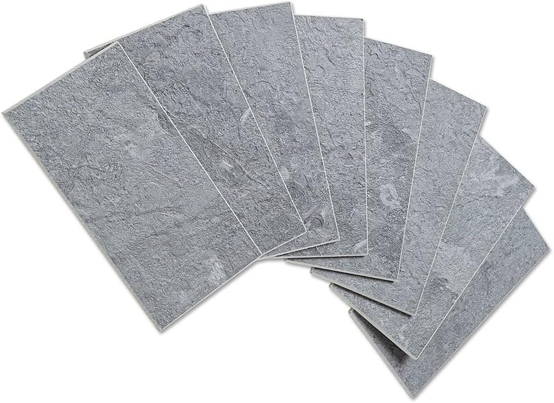AULIGET 100 Piece Faux Stone Backsplash Peel and Stick PVC Tile, 3" x 6" Dark Grey Slate with White Grout Stick on Tiles for Backsplash Kitchen, Bathroom, Laundry Room, Camper, Fireplace - Image 1