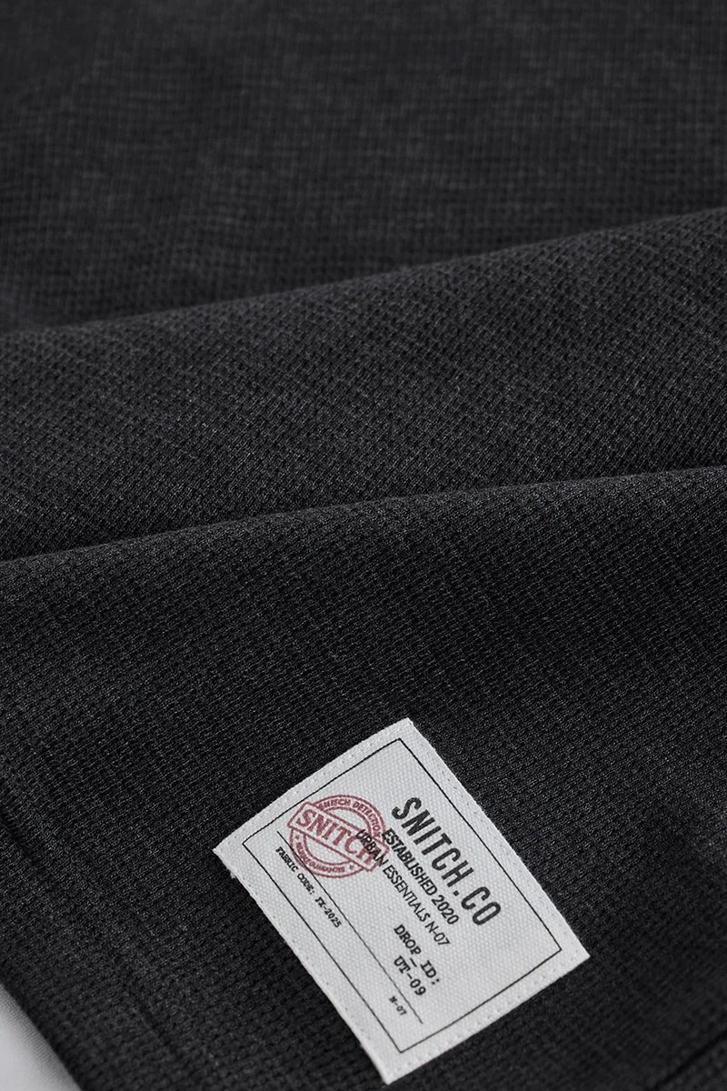SNITCH Dark Grey Dark Grey Ribbed Long Sleeve Regular Fit T-Shirt for Men | Best Price UAE