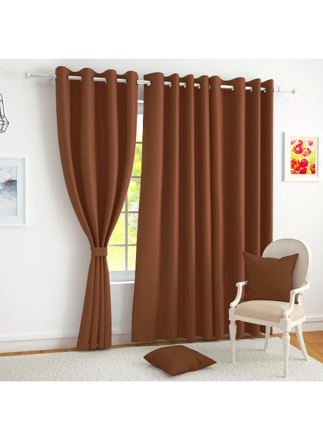 Story@Home Blackout Curtains Window - 5 Feet Faux Silk Curtains, Brown, Pack of 2 - Image 1