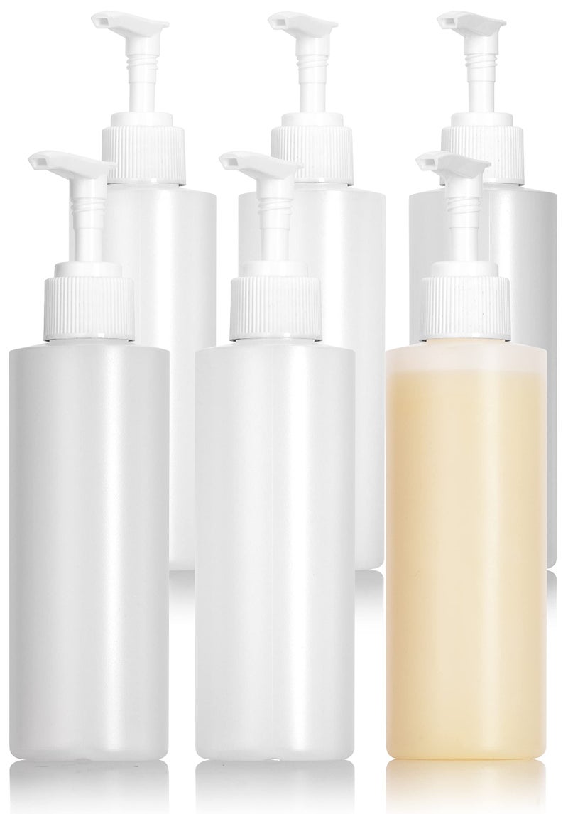 Clear Natural Large Refillable Plastic Squeeze Bottle with White Lotion Pump Dispenser 8 oz  6 Pack