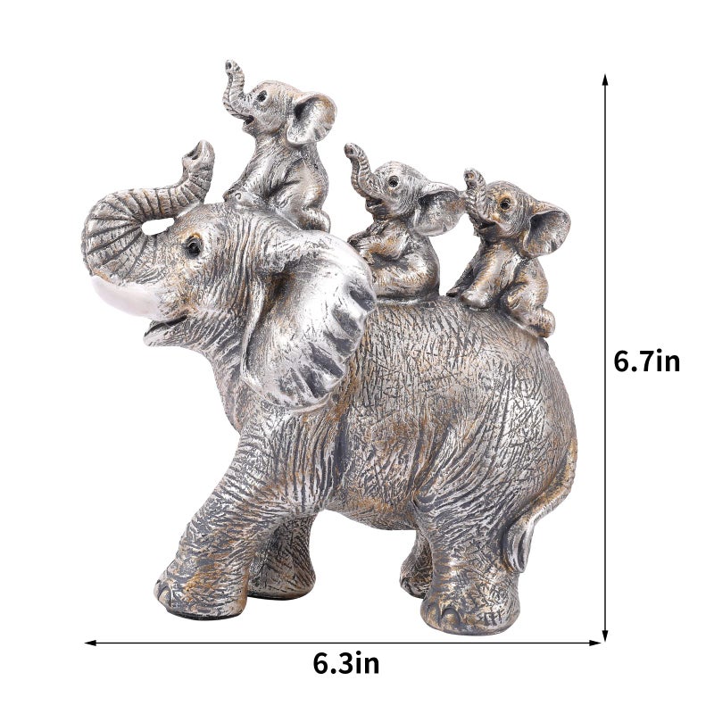 FriyGardcn Cute Silver Elephant Statue Good Luck Elephant Carries Three Calves on Its Back Figurines D?cor for Shelf Good Gifts for Elephant Lovers Decoration for Living Room  Bedroom  Office - Image 4