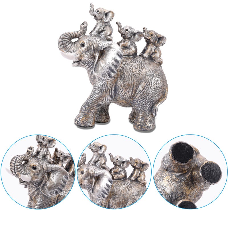 FriyGardcn Cute Silver Elephant Statue Good Luck Elephant Carries Three Calves on Its Back Figurines D?cor for Shelf Good Gifts for Elephant Lovers Decoration for Living Room  Bedroom  Office - Image 3
