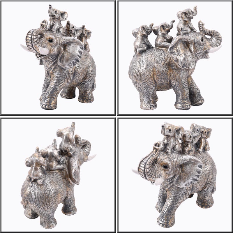 FriyGardcn Cute Silver Elephant Statue Good Luck Elephant Carries Three Calves on Its Back Figurines D?cor for Shelf Good Gifts for Elephant Lovers Decoration for Living Room  Bedroom  Office - Image 5