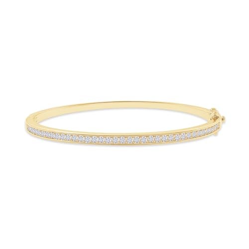 SAVEARTH DIAMONDS 3.3MM Bangle Classic Tennis Bracelet Round Lab Created Moissanite Bracelets for Brides in 18K Yellow Gold Plated Jewelry Gift for Her Size 6.5 inch - Image 1