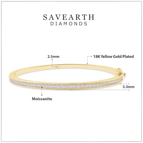 SAVEARTH DIAMONDS 3.3MM Bangle Classic Tennis Bracelet Round Lab Created Moissanite Bracelets for Brides in 18K Yellow Gold Plated Jewelry Gift for Her Size 6.5 inch - Image 3