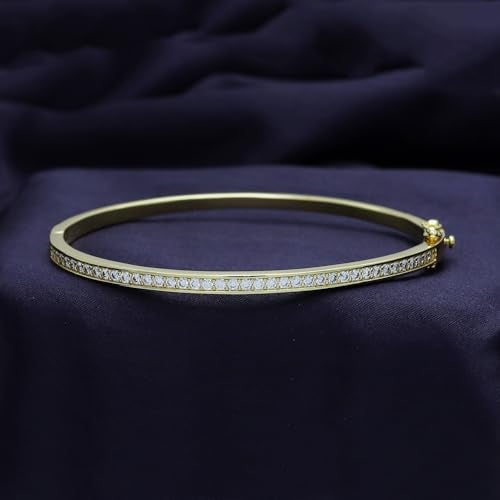 SAVEARTH DIAMONDS 3.3MM Bangle Classic Tennis Bracelet Round Lab Created Moissanite Bracelets for Brides in 18K Yellow Gold Plated Jewelry Gift for Her Size 6.5 inch - Image 5