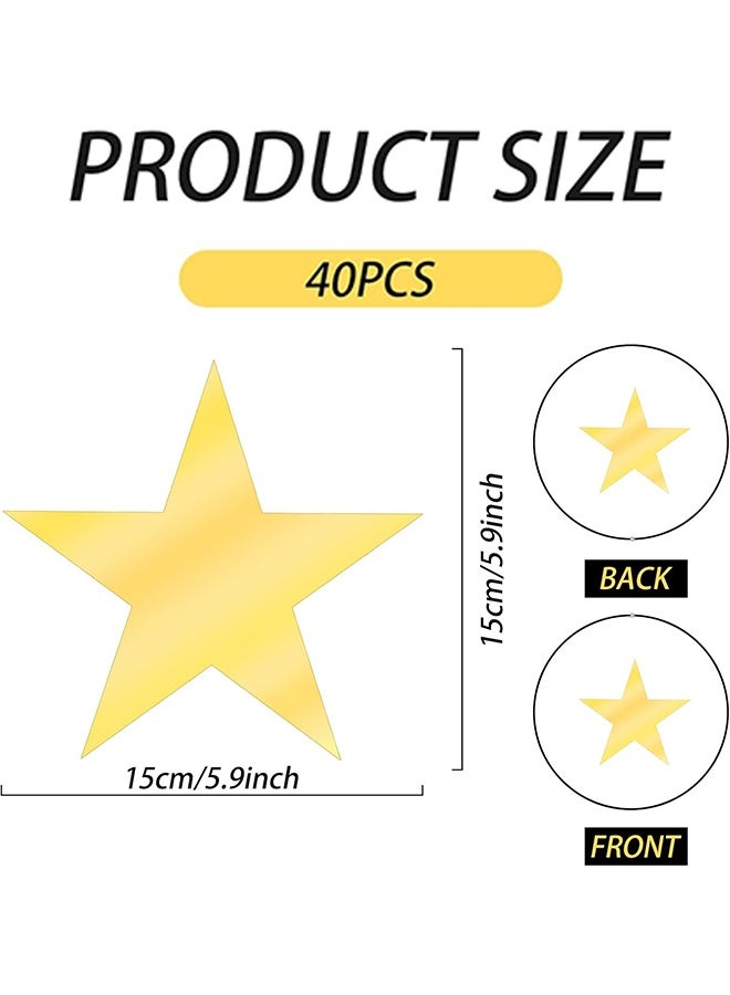 40 Pieces Large Gold Card Stars 6 Inch Gold Star Cutouts Double Printed Star Paper Glitter Star Cutouts Paper Star Confetti Cutouts for Wedding Party Christmas Classroom Bulletin Board Supplies - Image 2