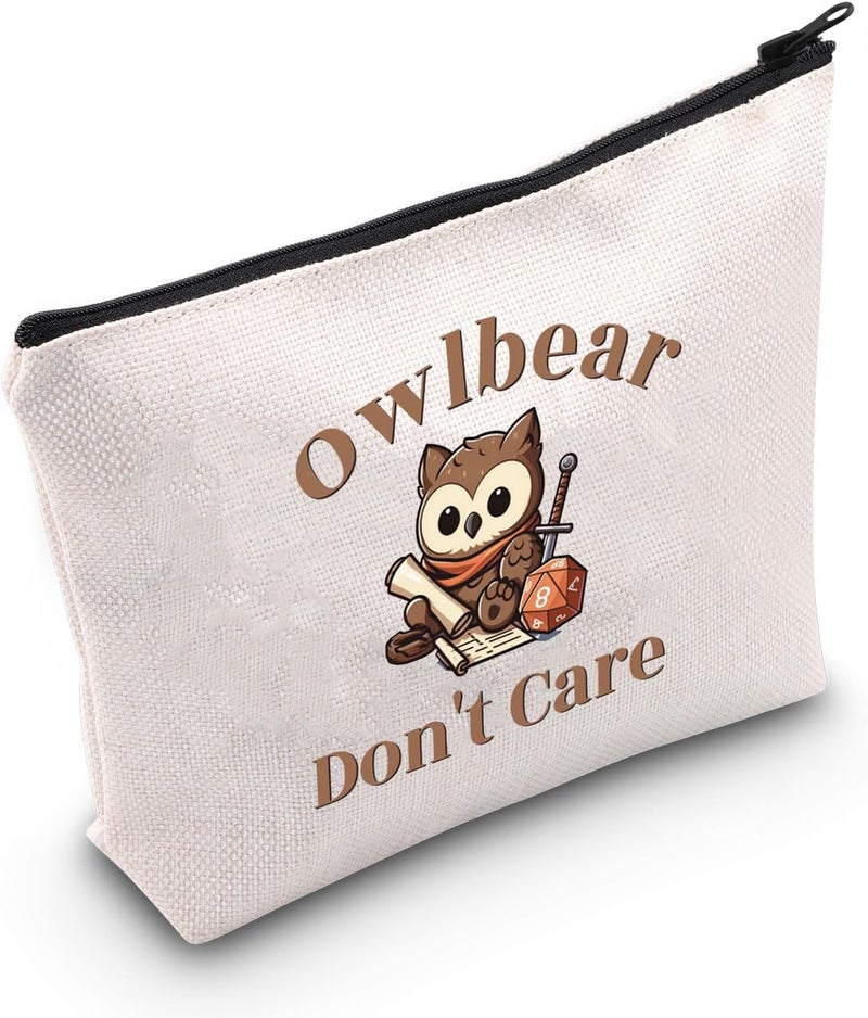 WCGXKO WCGXKO BG3 Gift for Dungeon Game Masters Owlbear Don't Care Zipper Pouch Makeup Bag (B-Owlbear), beige