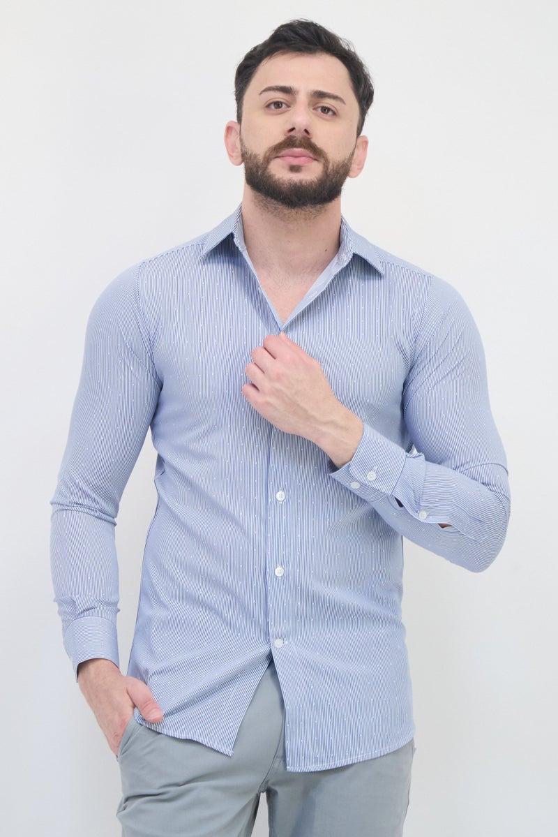 Scotch & Soda Men Modern Fit Kinetic Print Long Sleeve Dress Shirt,  Multicolor - Image 1