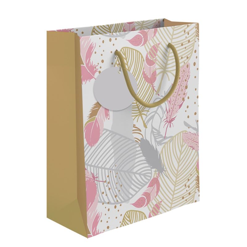 PaperPep Golden Silver Leaves Pattern PrintGift Paper Bags | Large (17"X12.5"X4.75" inches) | Attached gift tags, Ideal for Return Gifts, Weddings, Birthday & Celebrations | Pack of 4 - Image 5