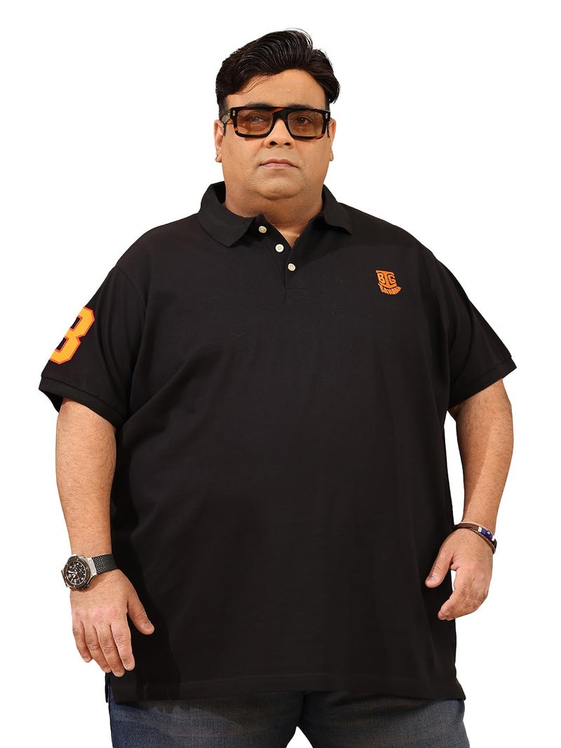 Bigbanana Men Plus Size Solid Black Short Sleeve Polo Tshirt (Tim-Black,3XL) - Image 1