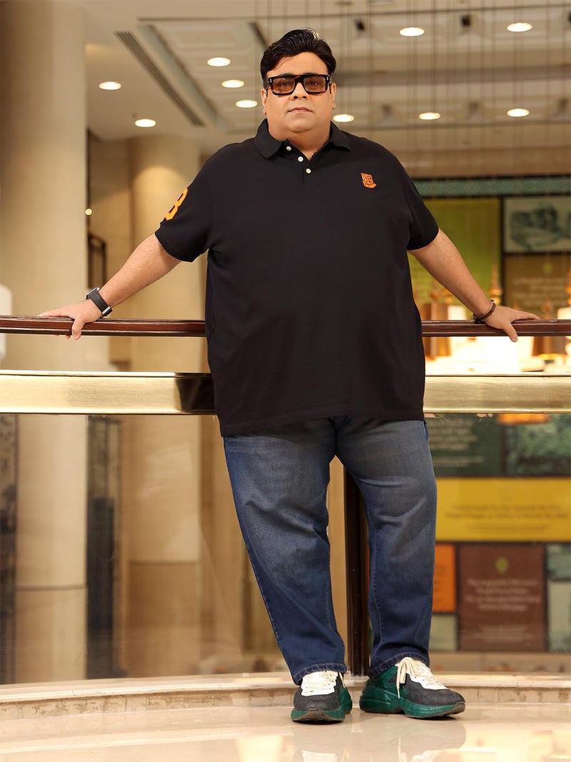 Bigbanana Men Plus Size Solid Black Short Sleeve Polo Tshirt (Tim-Black,3XL) - Image 2