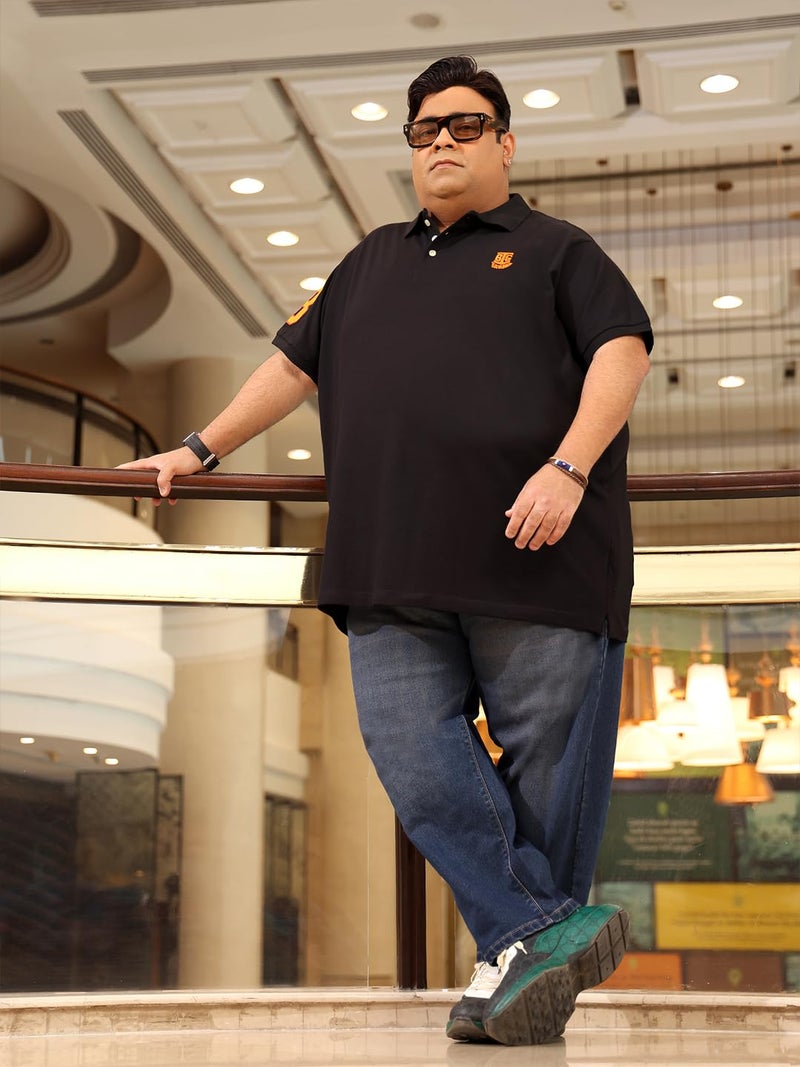 Bigbanana Men Plus Size Solid Black Short Sleeve Polo Tshirt (Tim-Black,3XL) - Image 4