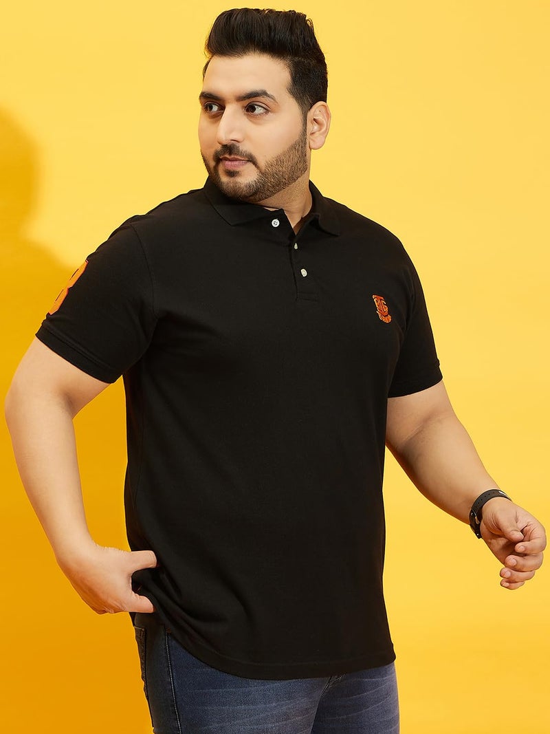 Bigbanana Men Plus Size Solid Black Short Sleeve Polo Tshirt (Tim-Black,3XL) - Image 5
