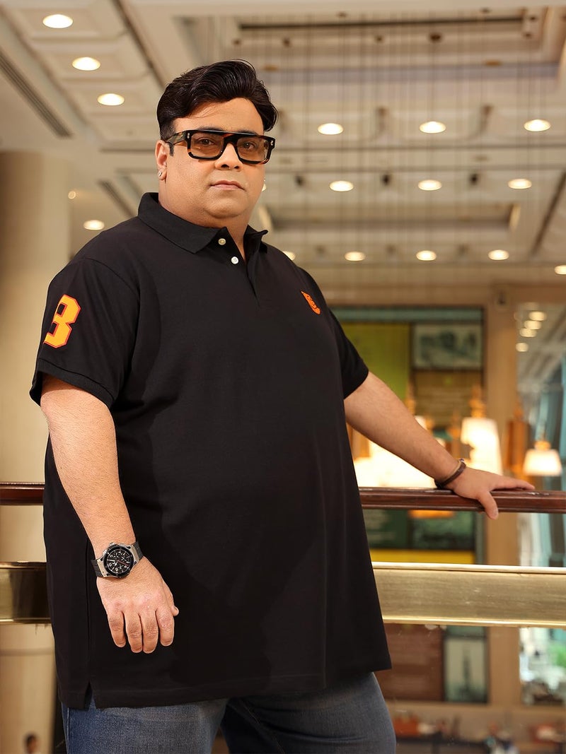 Bigbanana Men Plus Size Solid Black Short Sleeve Polo Tshirt (Tim-Black,3XL) - Image 3