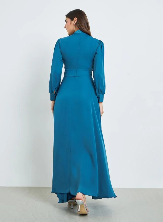 Styli  Teal Embellished Cuff Sleeves Maxi Dress for Women | Best Price UAE